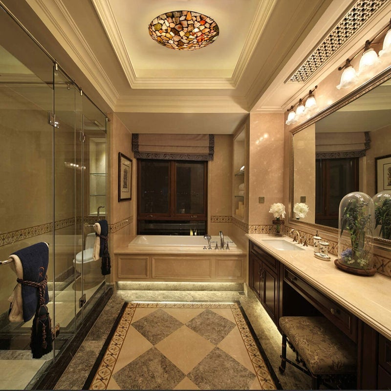 ARTZONE Stained Glass Flush Mount Ceiling Light 16 Inch 3-Light Natural Stone Mosaic Ceiling Lamp for Hallway Entryway Bathroom - Image 5